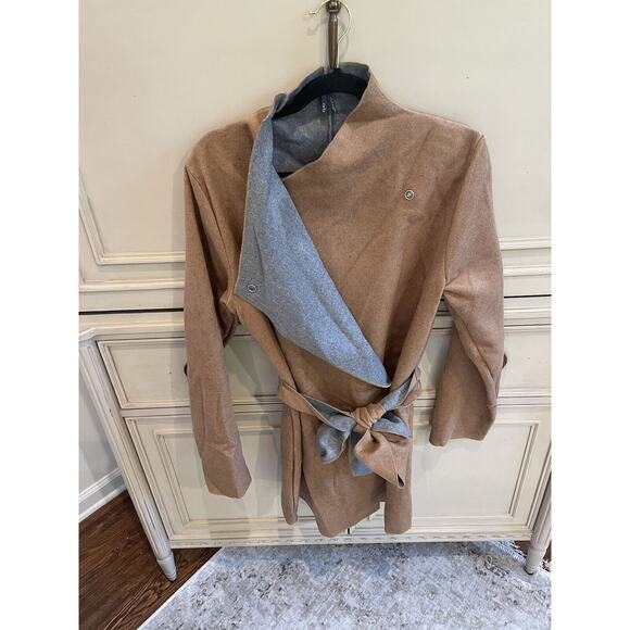 Orb Life Wool Wrap‎ Tie Brown Gray Jacket Size Large - Picture 2 of 7